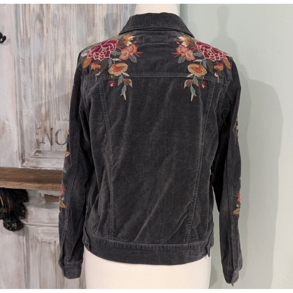 Johnny Was Workshop Corduroy Floral Embroidered Trucker Jacket Womens L Gray - Picture 3 of 14